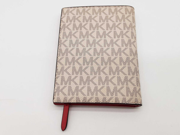 Michael Kors Jet Set Travel Red Gold Signature Logo Passport Wallet Do1025oxde