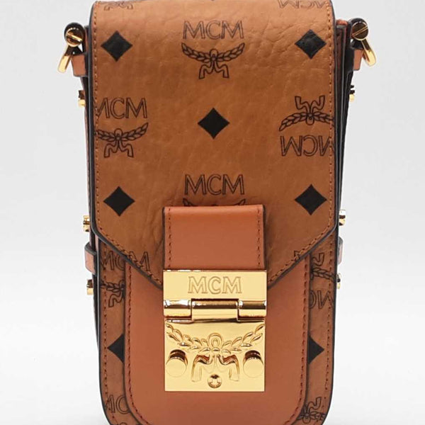 Mcm Patricia Crossbody Phone Case In Cognac Visetos Coated Canvas