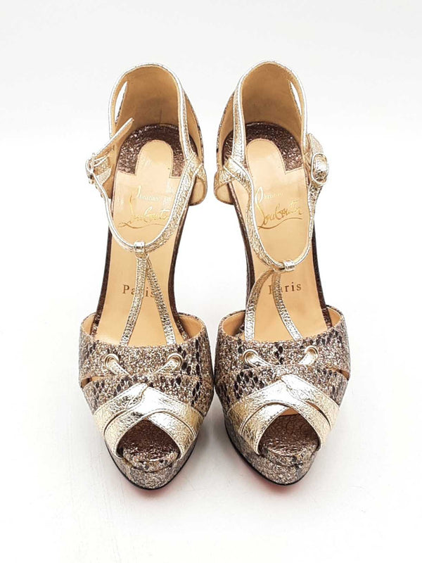 Christian Louboutin Glennalta Glitter Gold Metallic Snakeskin Pumps Eb0225lxzsa