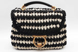 Salvatore Ferragamo Gancini Black & White Crochet Cord Top Handle Bag Eb626wxzsa