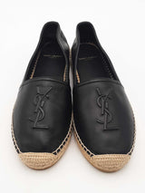 Saint Laurent Embossed Logo Black Leather Espadrilles Size 38 Eb0326oxzsa
