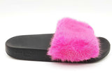 Givenchy Pink Mink Fur Black Rubber Slides Size Eu 36/ Us 6 W Do0526rxde