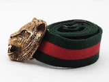 Gucci Web Feline Buckle Green Belt Size 38 Aa0726lzxsa