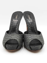 Fendi Peep-toe Mules In Black Python-embossed Leather Size It 38.5 Fw0726rxdu