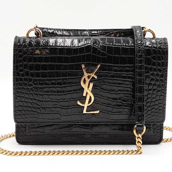 Yves Saint Laurent Sunset Wallet With Chain In Croc-embossed