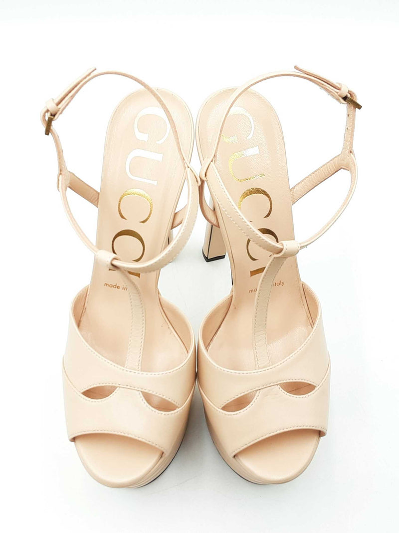 Gucci Angel T-strap Platform Heels In Neutral Leather Size Eu 37.5 Fw0225szdu