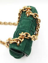 Bottega Veneta Padded Chain Cassette Bag In Emerald Green Suede Fw0926eordu