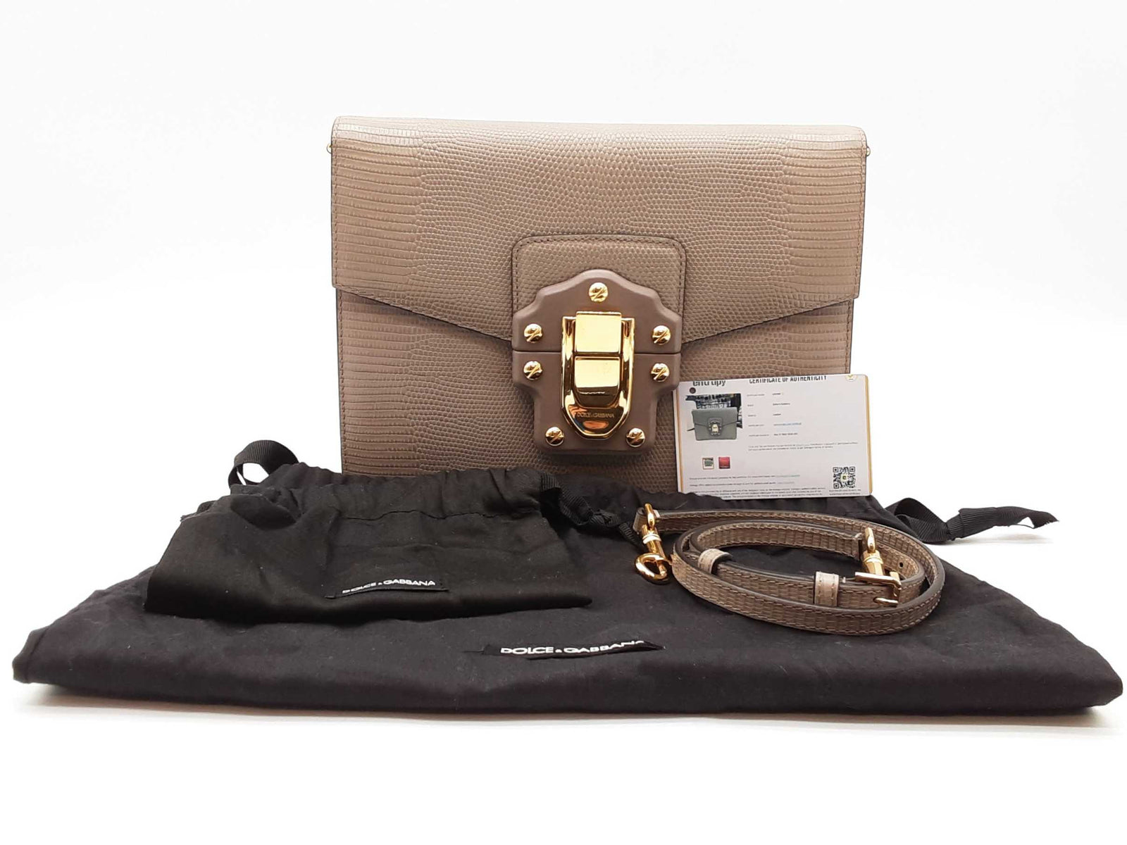 Dolce & Gabbana Lucia Grey Lizard Embossed Shoulder Bag