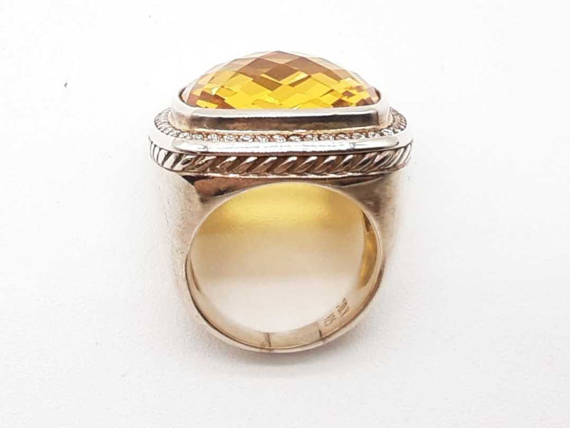 David Yurman Sterling Silver Citrine Diamond Ring Size 7.5 Lherzde 144010012138