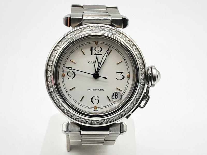 Cartier De Pasha 2324 36mm Aftermarket Diamond Bezel Stainless Steel Automatic Watch Do0125wcxzde