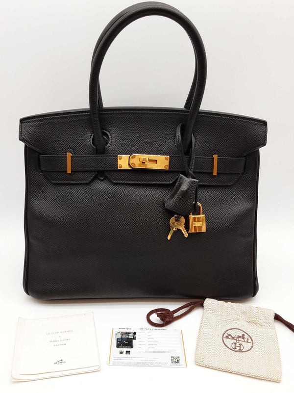 Hermes Birkin 30 Noir Black Epsom Gold Hardware Handbag Do0825lxzxzde