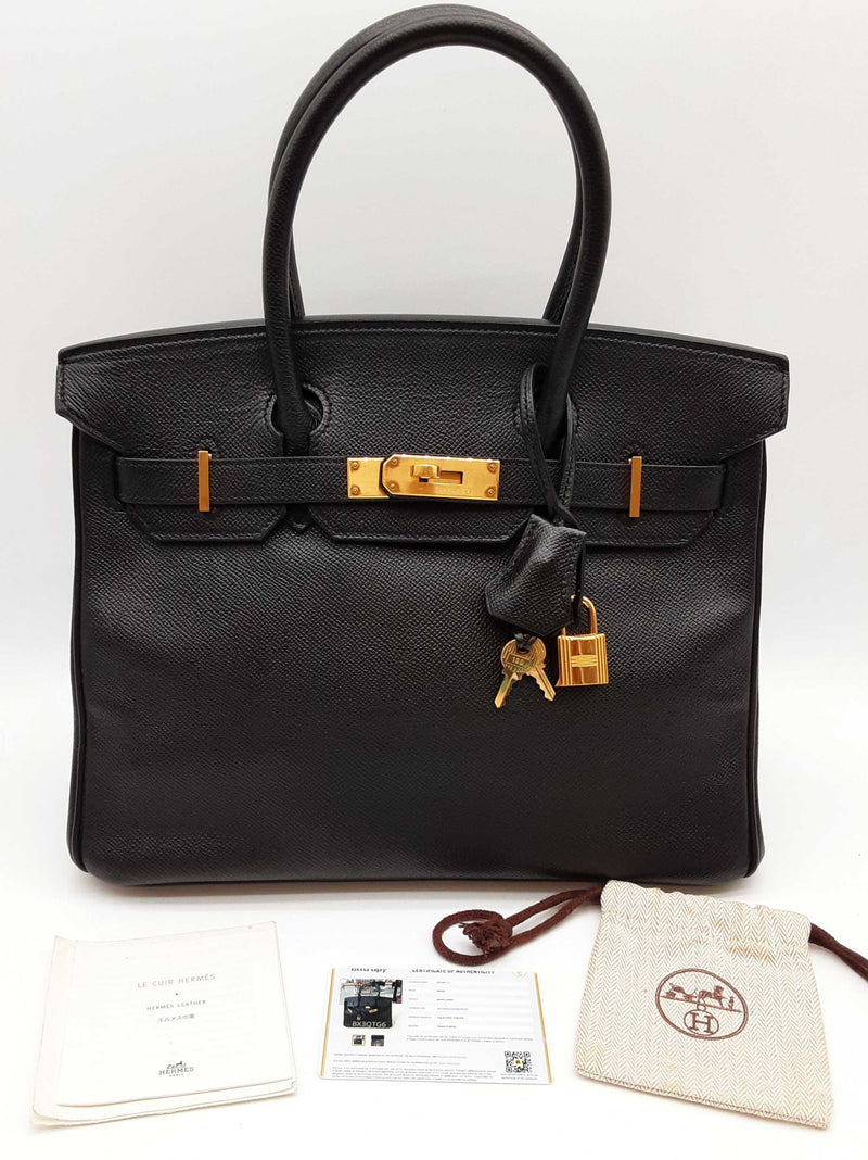 Hermes Birkin 30 Noir Black Epsom Gold Hardware Handbag Do0825lxzxzde