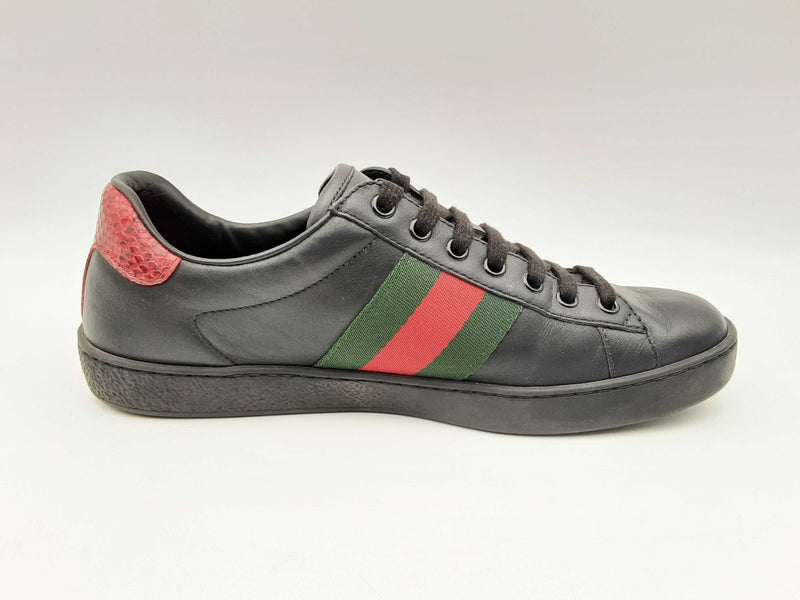 Gucci Ace Black Leather Low Top Sneakers Size 7 Fw0924crsa