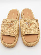 Prada Tan Woven Raffia Flatform Slides Size Eu 37 Do0926lxzde