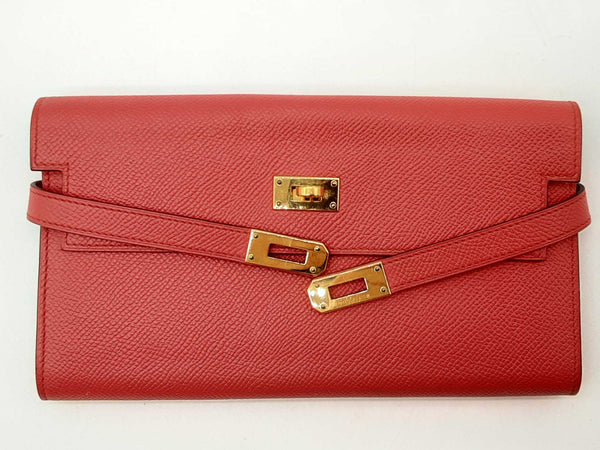 Hermes 20cm Rouge Pivoine Epsom Kelly Wallet Gold Hardware Lh0924oxzxde