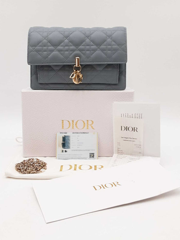 Christian Dior My Daily Dior Pouch In Cloud Blue Cannage Lambskin Fw00725lzxzdu
