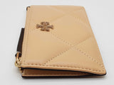 Tory Burch Kira Beige Diamond Quilted Pave Logo Zip Card Case Do0525wrde