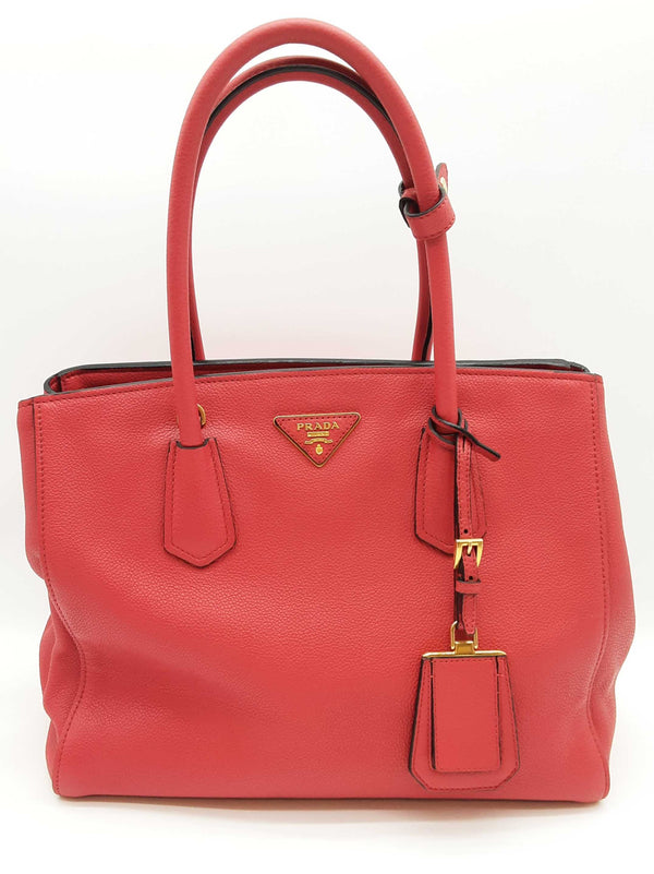 Prada 2 Way Red Vitello Daino Leather Tote Bag Do0725porde