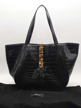 Versace Large Greca Croc Embosed Black Handbag Aa0925rzxsa