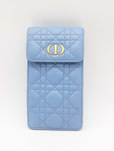 Christian Dior Cannage Caro Blue Leather Phone Pouch Crossbody Eb0425rxzsa