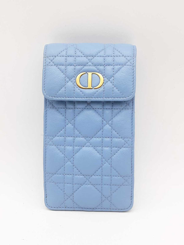Christian Dior Cannage Caro Blue Leather Phone Pouch Crossbody Eb0425rxzsa