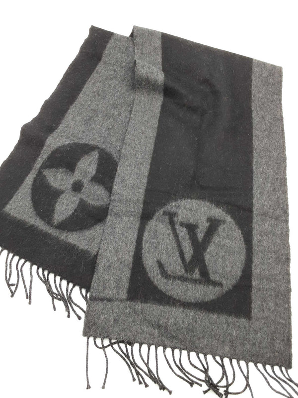 Louis Vuitton Black Gray Logo Wool Angora Scarf Do1025orxde