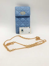 Christian Dior Cannage Caro Blue Leather Phone Pouch Crossbody Eb0425rxzsa