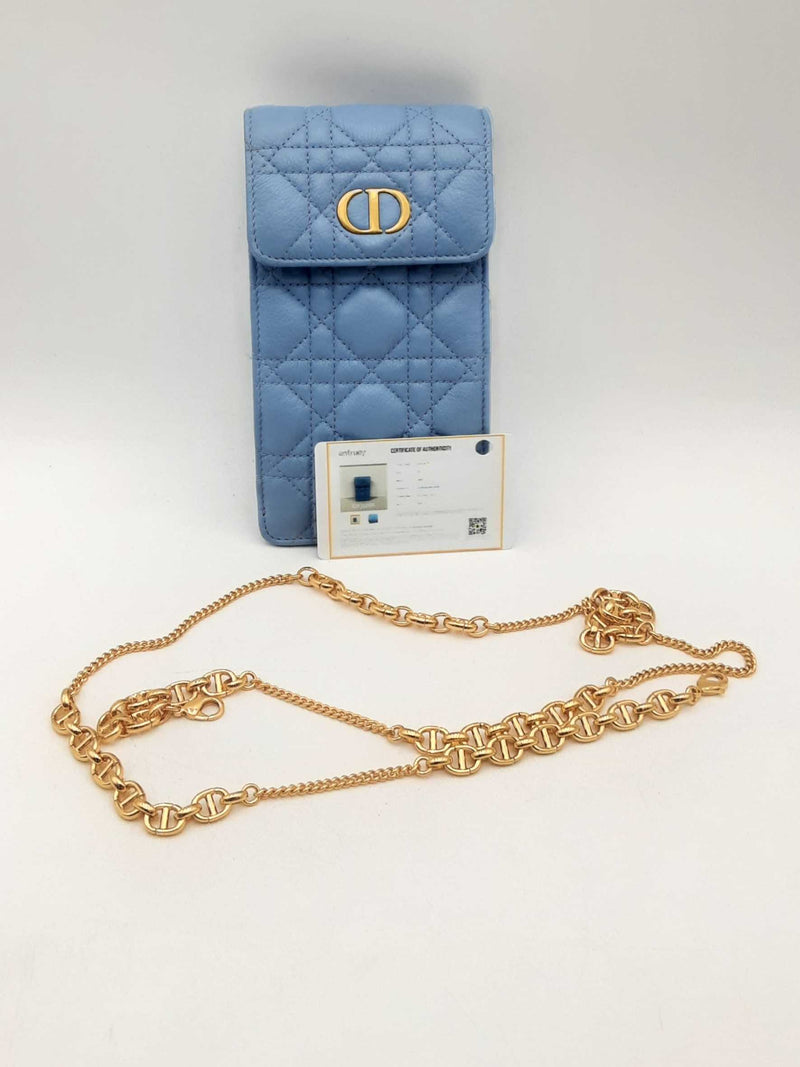 Christian Dior Cannage Caro Blue Leather Phone Pouch Crossbody Eb0425rxzsa
