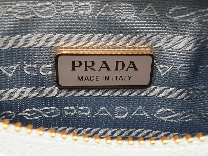 Prada Mini Shoulder Bag In Sky Blue Re-nylon & Ostrich Leather