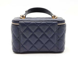 Chanel Small Top Handle Vanity In Navy Blue Matelassé Lambskin Fw1025orxzdu
