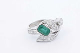 Emerald & Diamond Ring In 14k White Gold 3.6 Grams Size 5.5 Eb1025pxzdu