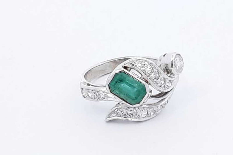 Emerald & Diamond Ring In 14k White Gold 3.6 Grams Size 5.5 Eb1025pxzdu