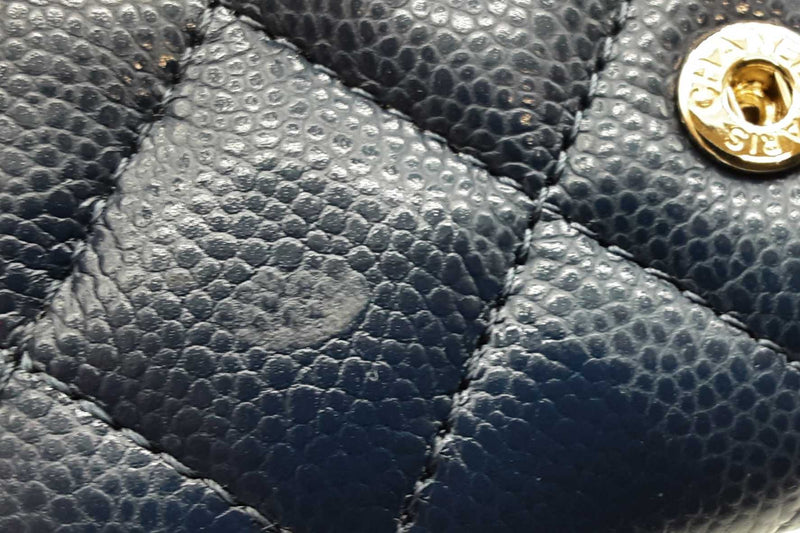 Chanel Navy Blue Quilted Caviar Flap Card Wallet Eb1125pxzdde