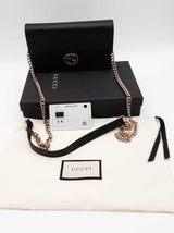 Gucci Black Leather Interlocking G Wallet With Chain Eb0626pxzsa