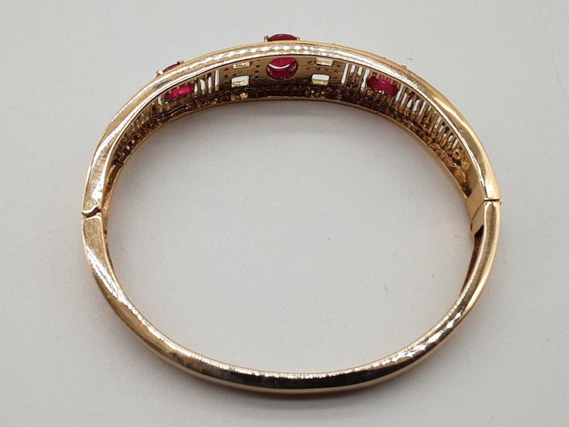 Synthetic Rubies 10k Yellow Gold 23.0g Bangle Bracelet 6.5 In Do0325sxzde