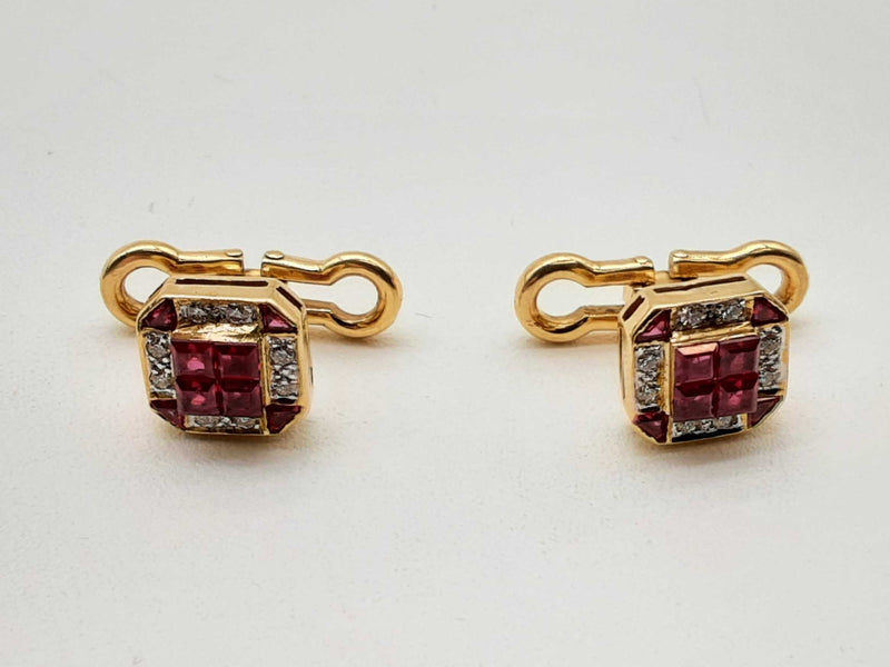 0.15 Ctw Diamonds 18k Yellow Gold Rubies 5.6g Cuff Links Do0125wxzde