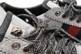 Gucci Silver Glitter Studded Web Sneakers Size 37.5 Eb0526lrxsa