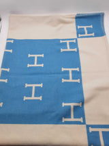 Hermes Avalon H Logo Blue White Mix Wool Baby Blanket Do0926prxde