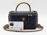 Chanel Small Top Handle Vanity In Navy Blue Matelassé Lambskin Fw1025orxzdu