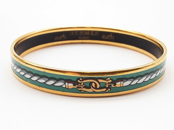 Hermes Green Rope Painted Enamel Narrow Bangle Bracelet Do1223wwxde