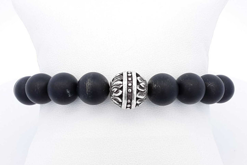 King Baby Black Bead Bracelet With Sterling Silver Logo Ring 40.4g  Eb0824crsa