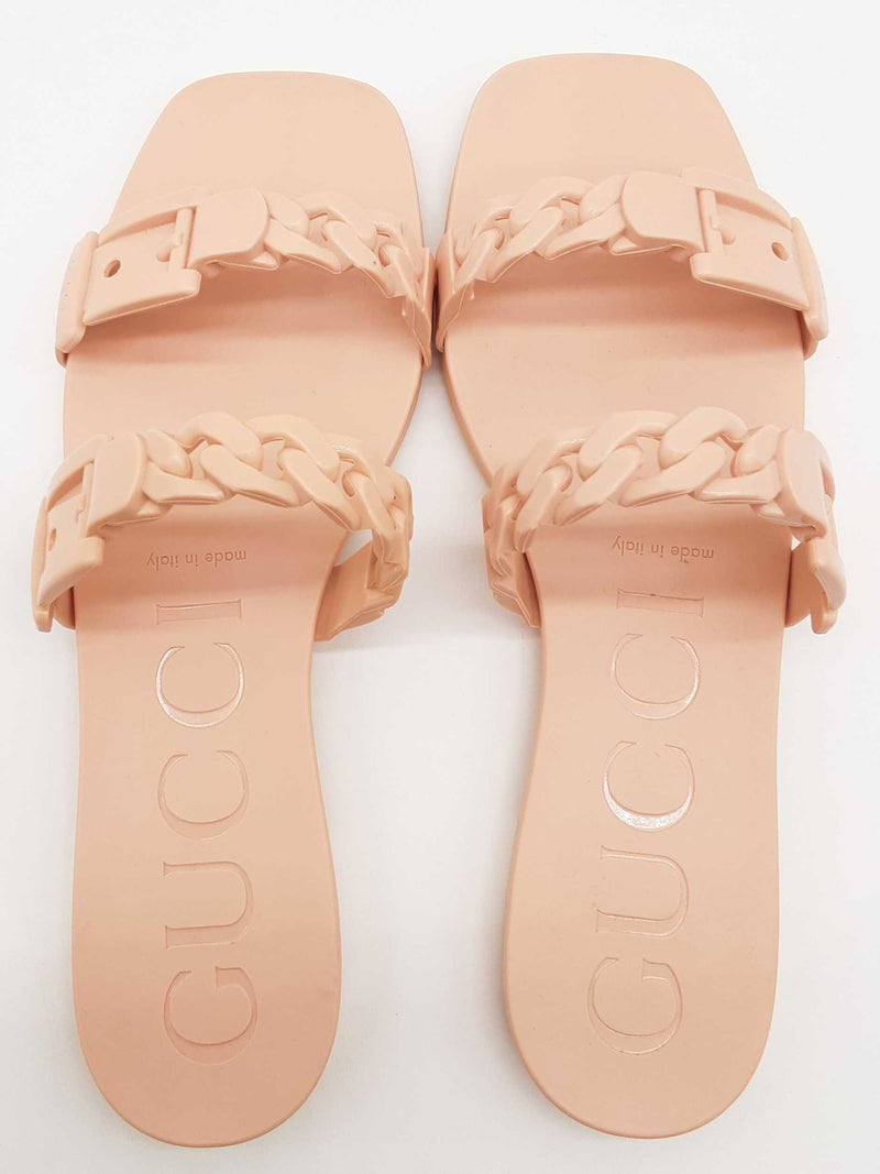 Gucci Pink Chain Link Accent Rubber Slide Sandels Size Eu 38 Do0725lcrde