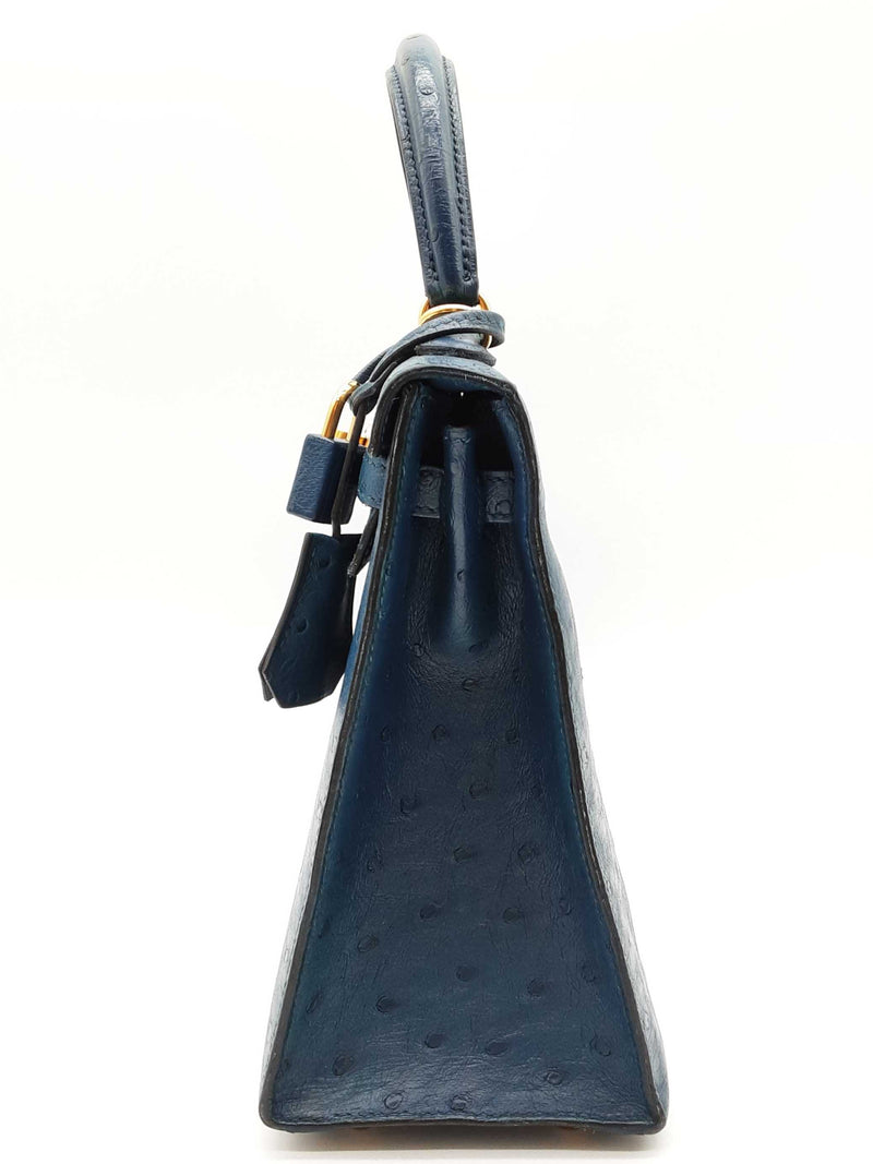 Hermes Kelly 25 Bleu Roi Blue Ostrich Gold Hardware Shoulder Bag Do0723oerxzde