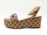 Gucci Lady Horsebit Platform Sandal In Gg Logo Canvas Size 40 Us 9.5 Fw0926ozxdu