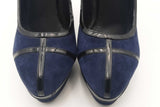 Yves Saint Laurent Navy Suede & Black Leather Courts Heels Size 38.5 Eb0525cxsa