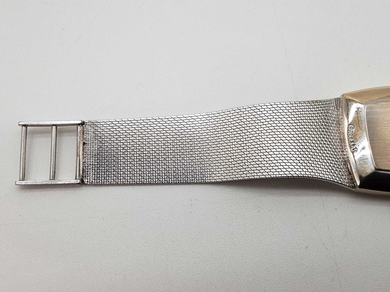 Omega 29 14k White Gold Diamond Dial Mesh Band Quartz Watch Do0725oxzxde