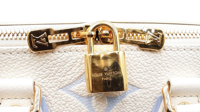 Louis Vuitton Speedy 20 In Latte & Candy Blue Giant Monogram Empreinte Leather