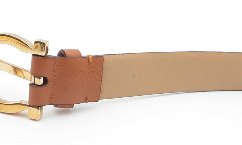 Salvatore Ferragamo Gancini Brown Leather Belt With Gold Tone Buckle Eb0923crdu