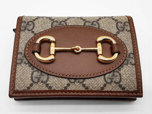 Gucci 621887 Horsebit 1955 Gg Supreme Brown Leather Card Case Wallet Do0425lcrde