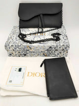 Christian Dior Ultramatte Black Leather Saddle Pouch With Chain Eb1024sxzsa